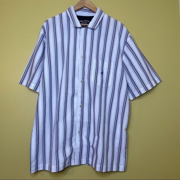 NWT: Nautica Short Sleeve Striped Sleep/Pajama Button Down Cotton Shirt - Picture 1 of 9